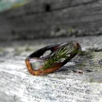 Natural Forest Ring Men's Women's Resin Juniper Wooden Curved Wood Ring