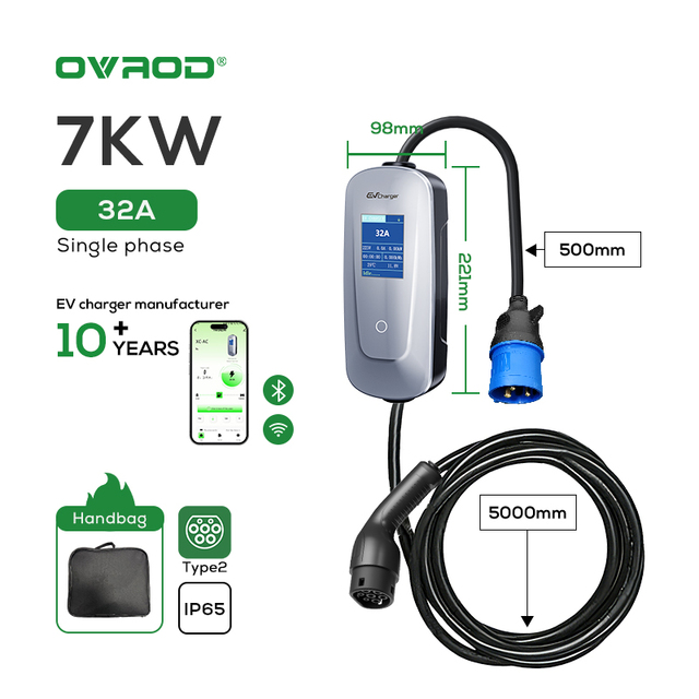 Ovrod Type 2 Ev Charger 7.4 kw Portable Ce Certified 7kw Ev Chargers