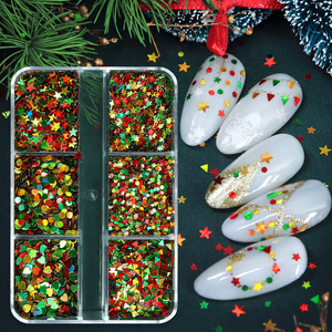 6 Grids Christmas Nail <b>Sequins</b> Mixed Style Laser Holographic Round Star Flakes Nail <b>Art</b> Decoration Stickers for Manicure - Product Image 1