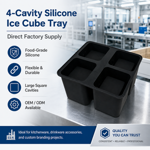 Bac à glaçons en silicone à 4 cavités, qualité alimentaire, souple, durable, cavités carrées, OEM ODM disponible - Product Image 1
