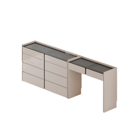 Ensemble commode et coiffeuse contemporains pour chambre à coucher, avec 10 tiroirs, coffre de rangement intégré, dessus en verre gris