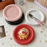 Assiette à dessert en céramique style coréen minimaliste, 8 pouces, couleur unie, design bombé, vente en gros pour restaurants, fêtes à domicile, goûter de l'après-midi