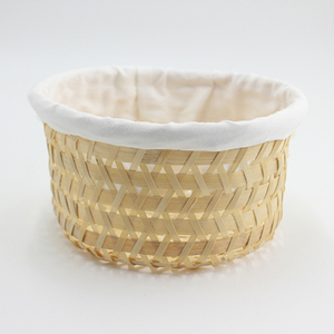 Panier de rangement en bambou, avec bordure en tissu blanc, grand panier rond tissé de haute qualité - Product Image 5