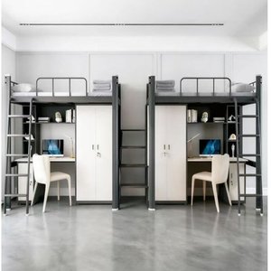 Компактная металлическая двухъярусная кровать с письменным столом и шкафом, идеально подходит для спальни подростка или комнаты в общежитии - Product Image 4