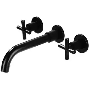 Black Brass Mixer Hidden Double Handle Hot And Cold Switch Wall Hanging Modern Bathroom Counter Basin Faucet Toilet Sink Faucet