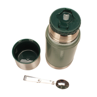 Termo de Acero Inoxidable 18/8 con Aislamiento al Vacío, Color Verde Martillo, con Asa, para Alimentos, 700ML/900ML/1050ML/1250ML