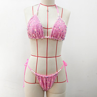Ensemble de bikini à sequins irisés avec pendentif perle, nouvelle collection 2026, maillot de bain sexy UE/US