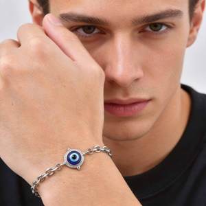Pulsera <span class=keywords><strong>de</strong></span> Acero Inoxidable 316L con <span class=keywords><strong>Ojo</strong></span> Azul, Unisex, Medallón Nazar, Amuleto <span class=keywords><strong>de</strong></span> Protección, Cadena <span class=keywords><strong>de</strong></span> Eslabones, Joyería Espiritual Impermeable - Product Image 1