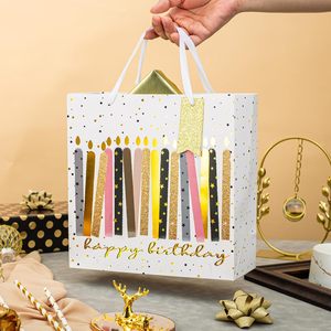 Medium Birthday Gift Bag 10 Inch Foil Print <b>Colorful</b> Candle Design Party Present Package With <b>Tissue</b> <b>Paper</b> - Product Image 4
