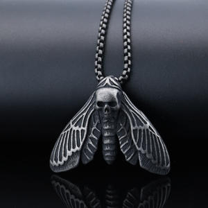 Pendentif pour homme en acier au titane <span class=keywords><strong>de</strong></span> style occidental avec éléments du dieu <span class=keywords><strong>de</strong></span> <span class=keywords><strong>la</strong></span> <span class=keywords><strong>mort</strong></span>, du <span class=keywords><strong>papillon</strong></span> et du crâne | Bijoux <span class=keywords><strong>de</strong></span> mode punk gothique - Product Image 2