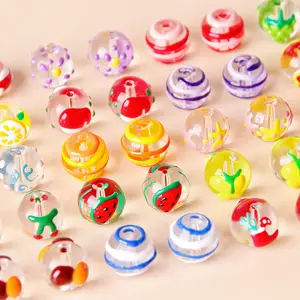 12Mm Desain Baru Minyak Menetes Cat Tangan Manik-manik Kaca Natal Dalam Jumlah Besar, Lampu Kristal Kaca Diy Manik-manik untuk Membuat Perhiasan