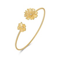 Bracelet en argent sterling 925 plaqué or, style Instagram, luxe léger, motif fleur simple, fait main, brossé, inspiré du Japon et de la Corée