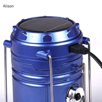 Lanterne de camping télescopique LED solaire rechargeable par USB, pliable, en plastique, portable, pour l'extérieur, tente, urgence, jardin, Alison
