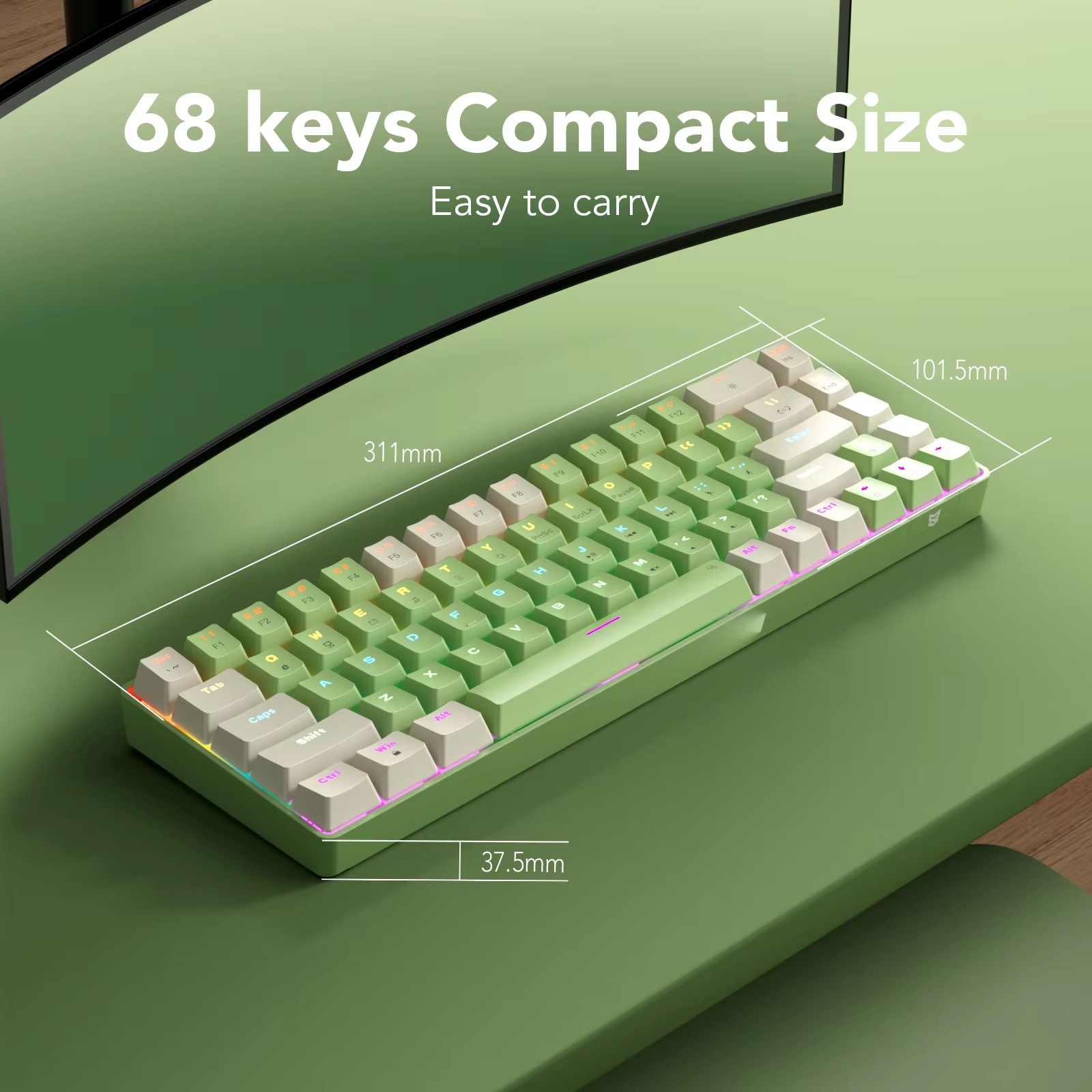 SUNSONNY N-J6PRO 68-Key Wired Mechanical Keyboard - Multicolor LED