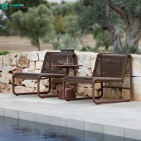 Canapé de jardin en aluminium avec cadre en aluminium et corde tressée, chaise longue de loisirs avec table d'appoint pour villa, cour et patio