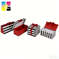 Boîte cadeau de Noël personnalisée avec logo en relief à rayures noires et blanches, petit nœud en ruban, emballage de boîte cadeau pour les cadeaux de fête