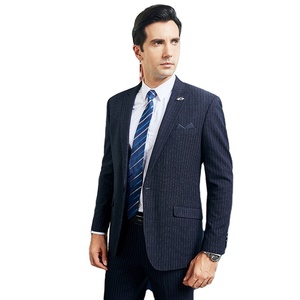 Abito Slim britannico di fascia alta abito <span class=keywords><strong>gessato</strong></span> di lana <span class=keywords><strong>blu</strong></span> abito da sposa sposo maschile da uomo - Product Image 1