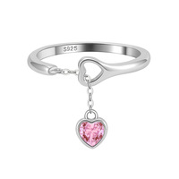 Fijne Sieraden Ring Verguld Valentijnsdag Cadeau Vrouwen 925 Zilver Roze Loveheart Hanger Ring Verstelbaar