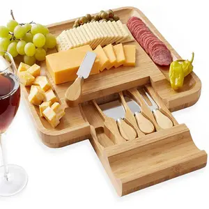 Conjunto de facas para queijo, placa de queijo charcuterie com utensílios, conjunto de ferramentas de queijo, blocos de cortar bambu para todos os dias