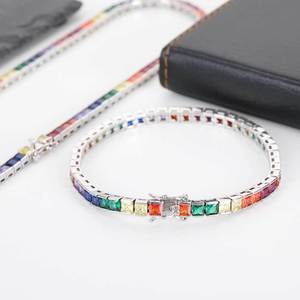 Hip Hop <b>Copper</b> <b>Bangle</b> 4mm Color Tennis Chain Micro-inlaid Square Zircon Claw Setting Unisex Hipster Jewelry Tanjing Fashion - Product Image 4