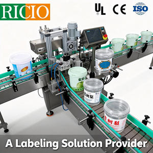 آلة وضع الملصقات الأوتوماتيكية العمودية ذاتية اللصق على الجانبين للأوعية المستديرة والمخروطية مع نظام تحديد المواقع وآلة وضع الملصقات على البراميل المفرغة من الهواء - Product Image 1