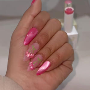 Uñas postizas <span class=keywords><strong>de</strong></span> gel 3D con efecto ojo <span class=keywords><strong>de</strong></span> gato, estilo punk, almendradas y cuadradas, con cerezas, <span class=keywords><strong>de</strong></span> última tendencia, las más vendidas - Product Image 3