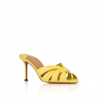 Mules à talons aiguilles croisées style français pour femmes grandes tailles – Sandales élégantes et polyvalentes jaunes pour l'été et les vacances