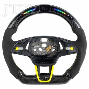 Volant de voiture pour <span class=keywords><strong>Skoda</strong></span> <span class=keywords><strong>Octavia</strong></span> RS IV <span class=keywords><strong>VRS</strong></span>, volant sport amélioré avec affichage LED, cuir, fibre de carbone, accessoires de voiture - Product Image 1