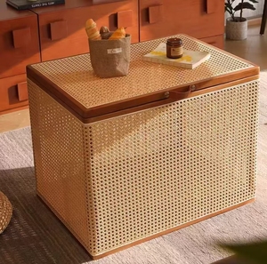 Noordse Wabi Sabi stijl meubels massief houten rotan opbergbox grote geweven opbergmand met deksel geweven mand opbergmand - Product Image 1