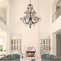 Plus grand lustre européen vintage élégant pour villa, loft, escalier, avec grandes bougies en cristal K9 noir, pour salle à manger et salon