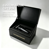 Boîte cadeau de luxe personnalisée avec couvercle rabattable, boîte en papier noir magnétique avec insert en mousse EVA personnalisé pour rasoir, emballage cadeau pour homme