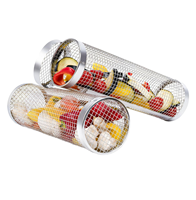 Ensemble de 2 paniers de cuisson roulants en acier inoxydable – Paniers grill cylindriques résistants à la chaleur avec poignée et crochet pour barbecue, outils pratiques
