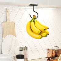 Support adhésif pliable pour bananes sous l'armoire, crochet en métal noir pour bananes sous le comptoir, support de suspension pour cuisine