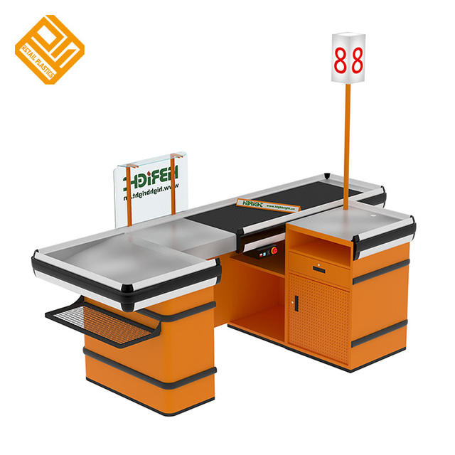 Custom Color Automatic Belted Stainless Steel Supermarket Checkout Counter for Cashier Table Use