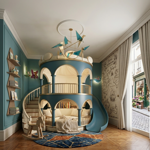 Lit château princesse rose de luxe durable pour filles, ensemble de meubles de chambre sur mesure avec grande armoire, idéal pour hôtel et école - Product Image 1