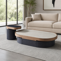 Table basse moderne OEM avec rangement, table basse ovale en bois pour salon, appartement