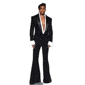 Completo Elegante Nero a Pois con Pantaloni a Zampa, Set 2 Pezzi Slim Fit per Serate Formali, Feste, Smoking da Uomo per Cerimonie e Matrimoni - Product Image 2