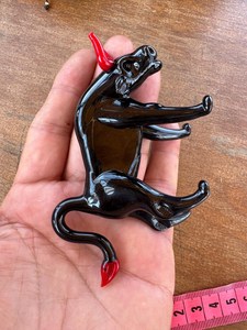 Black Murano Glass Bull With <b>Red</b> Horns And Tail Artistic Murano Blown Glass Contemporary Design - Product Image 2