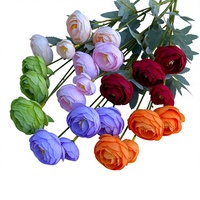 Mini-bouquet de roses thé artificielles à quatre têtes, fleurs en soie pour mariage, décoration intérieure/extérieure, vitrine d'hôtel