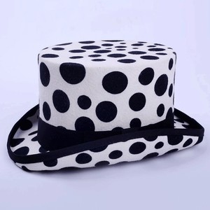 Ready to Ship Wholesale <strong>Mad</strong> <strong>Hatter</strong> Magic Topper <strong>Hats</strong> Wool Felt White Top <strong>Hat</strong> With Polka Dot/skull Printed - Product Image 2