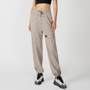 2022 nuovo arrivo a vita alta abbigliamento sportivo pantaloni di colore solido <span class=keywords><strong>allenamento</strong></span> all'aperto pantaloni strappati abbigliamento da <span class=keywords><strong>palestra</strong></span> pantaloni da donna - Product Image 5