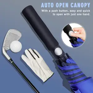 Lujo doble dosel aire ventilado hombres a prueba de viento impermeable pongee tela auto abierto color personalizado paraguas de golf con impresión de logotipo