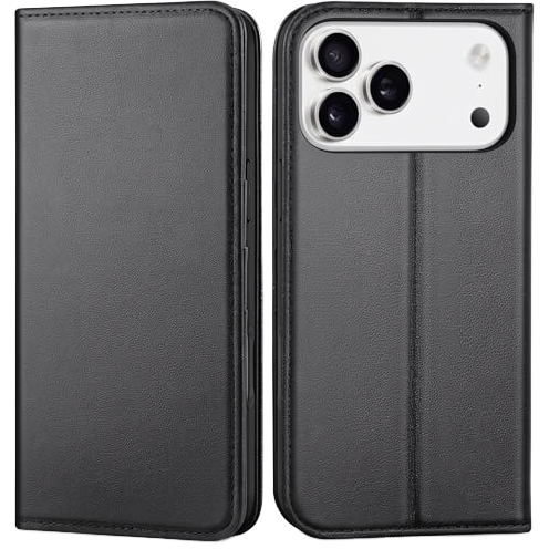 Genuine Leather Wallet Case for 17 Pro Max 6.9" 5G | Kickstand RFID Blocking Credit Card Holder Magnetic Closure