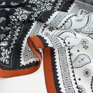 Écharpe en crêpe de Chine de soie à motifs Paisley et blocs de couleur rétro 68x68 cm pour femme, accessoire élégant pour le printemps et l'été - Product Image 4