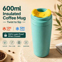 Mug de voyage isotherme en acier inoxydable de 600 ml, anti-fuite, à double paroi sous vide, avec couvercle rotatif, performance thermique de 12 à 24 heures