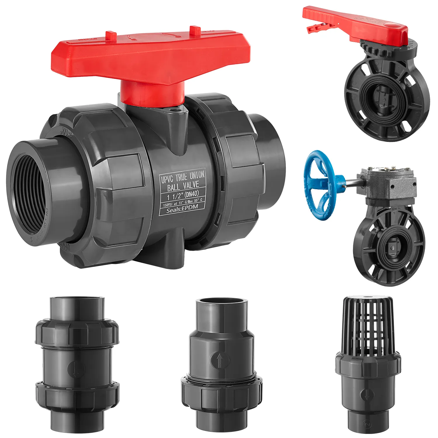 Tous les types DIN ANSI sur pvc union clapets à pied et upvc vannes papillon avec pvc valve