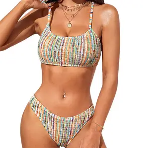 2024 tankini texturizado triángulo bikini sin entrepierna traje de baño fabricante de trajes de baño traje de baño ropa de playa para mujeres