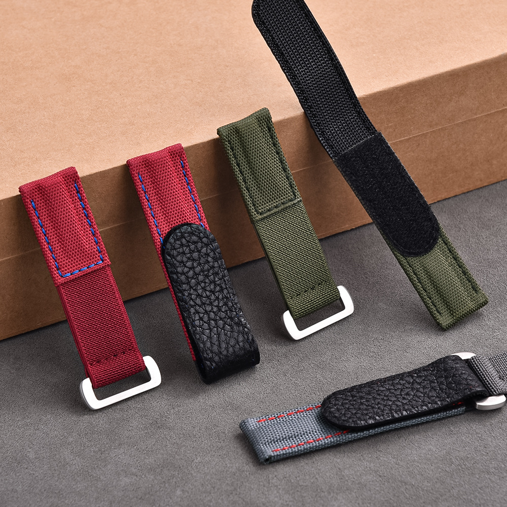 Premium Quality Hook and Loop Adhesive Watch Band Leather Nylon Watch Strap 20mm Watch Accessories Replacement Watchbands