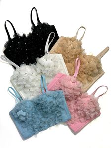 Chuangerm en stock, Nouveauté 2026, Vêtements <span class=keywords><strong>de</strong></span> mariée, Haut court pour femme avec fleurs en tulle 3D faites à <span class=keywords><strong>la</strong></span> main, perles en strass et coussinets <span class=keywords><strong>de</strong></span> poitrine - Product Image 4