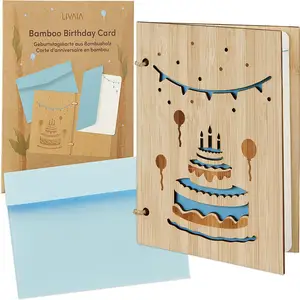 Tarjeta de felicitación de bambú grabada con corte láser, tarjeta de cumpleaños de bambú personalizada para el Día del Padre, tarjeta postal de madera